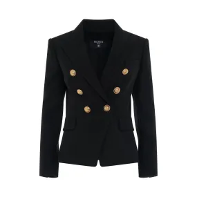 6 Button Long Sleeve Cotton Pique Jacket in Black
