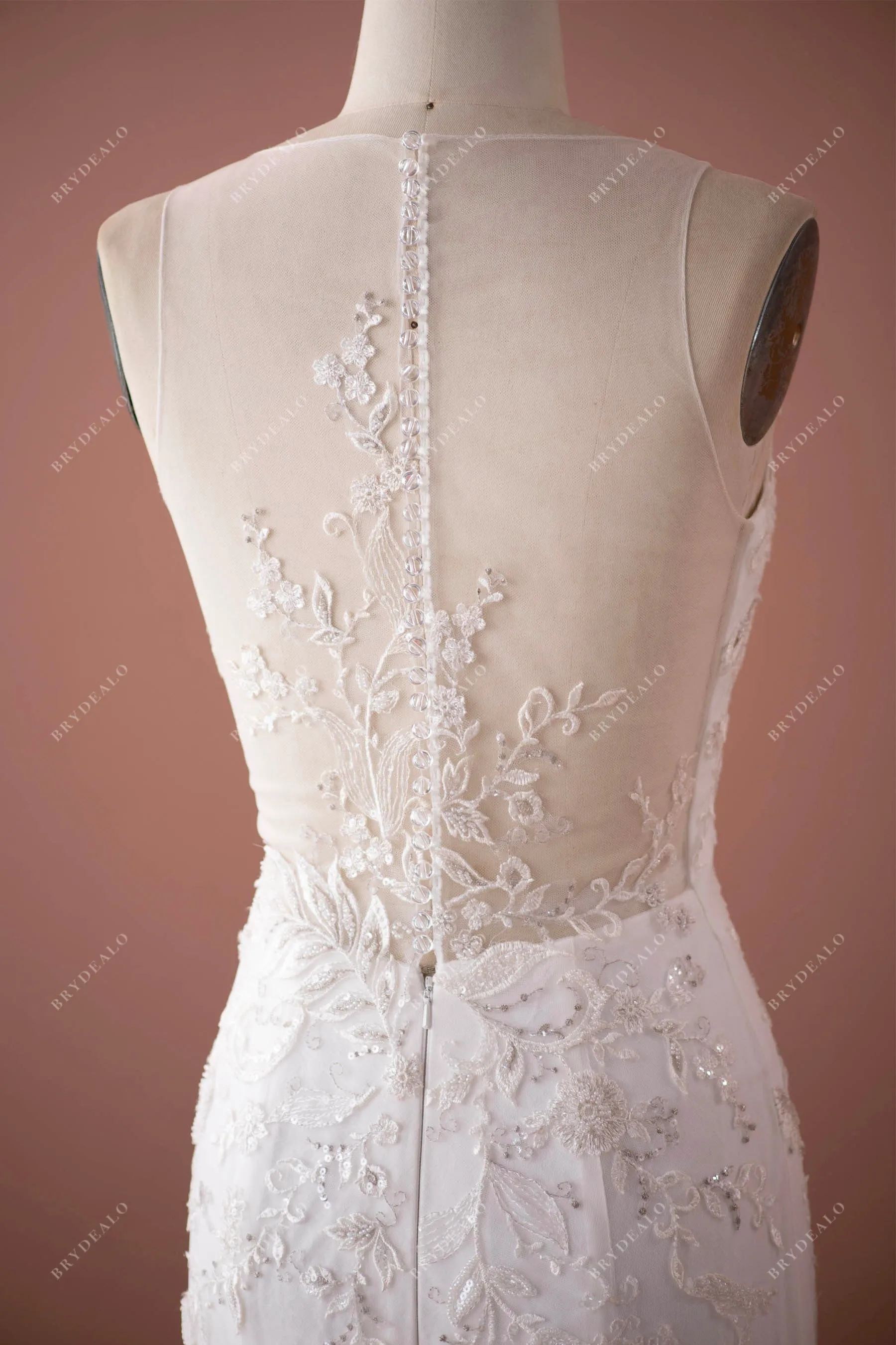 Beaded Floral Lace V-neck Mermaid Wedding Dress