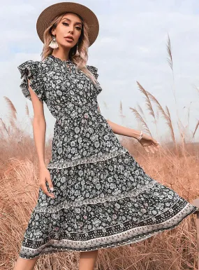 BerryBetty - Black Floral National Wind Dress