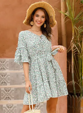 BerryBetty - Broken Trumpet Middle Sleeve Ruffled Dress