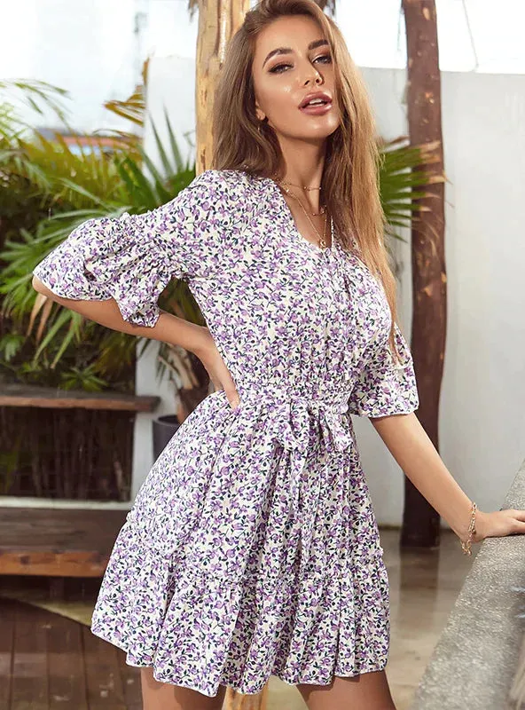 BerryBetty - Broken Trumpet Middle Sleeve Ruffled Dress