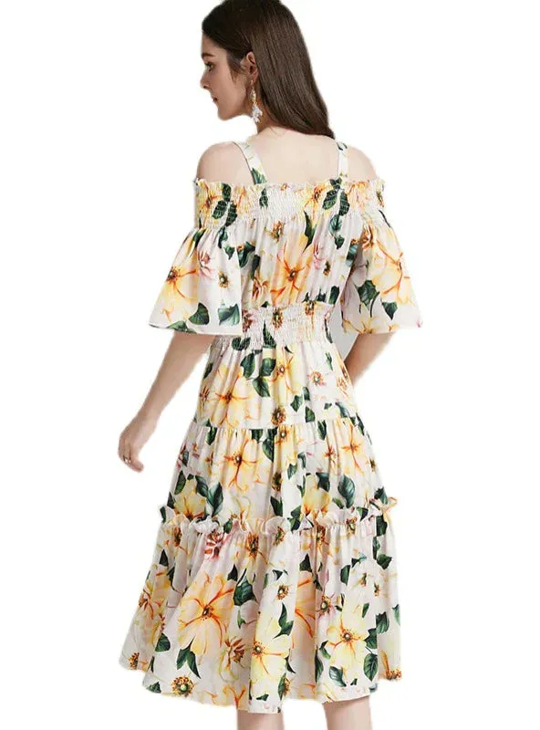 BerryBetty - Camellia Sling Elastic Waist Print Dress