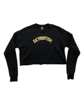 Ink Detroit Detroitish Women's Cropped Fleece Crewneck Sweatshirt - Black & Gold Foil