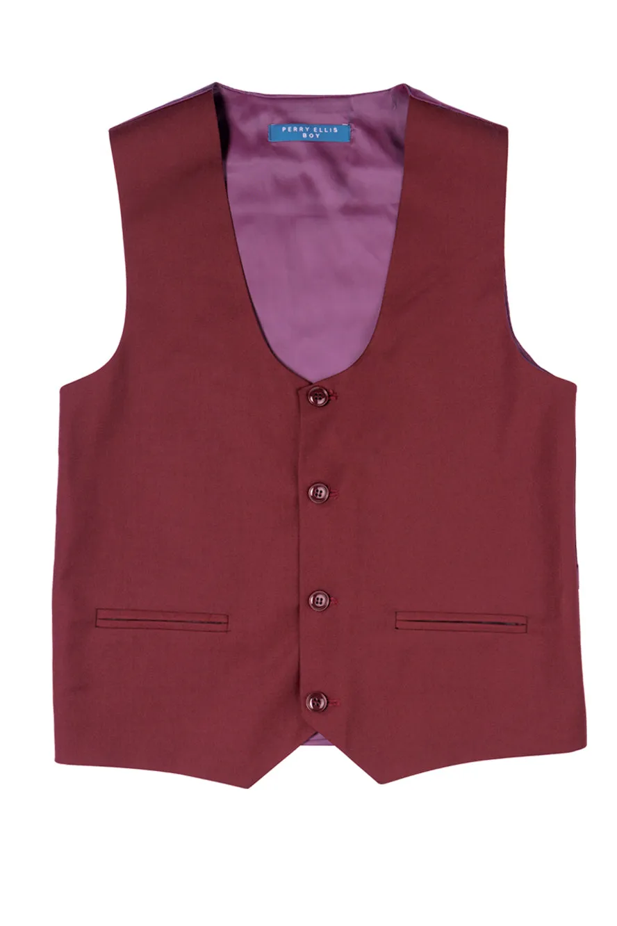 "Noah" Perry Ellis Kids Burgundy Suit (5-Piece Set)
