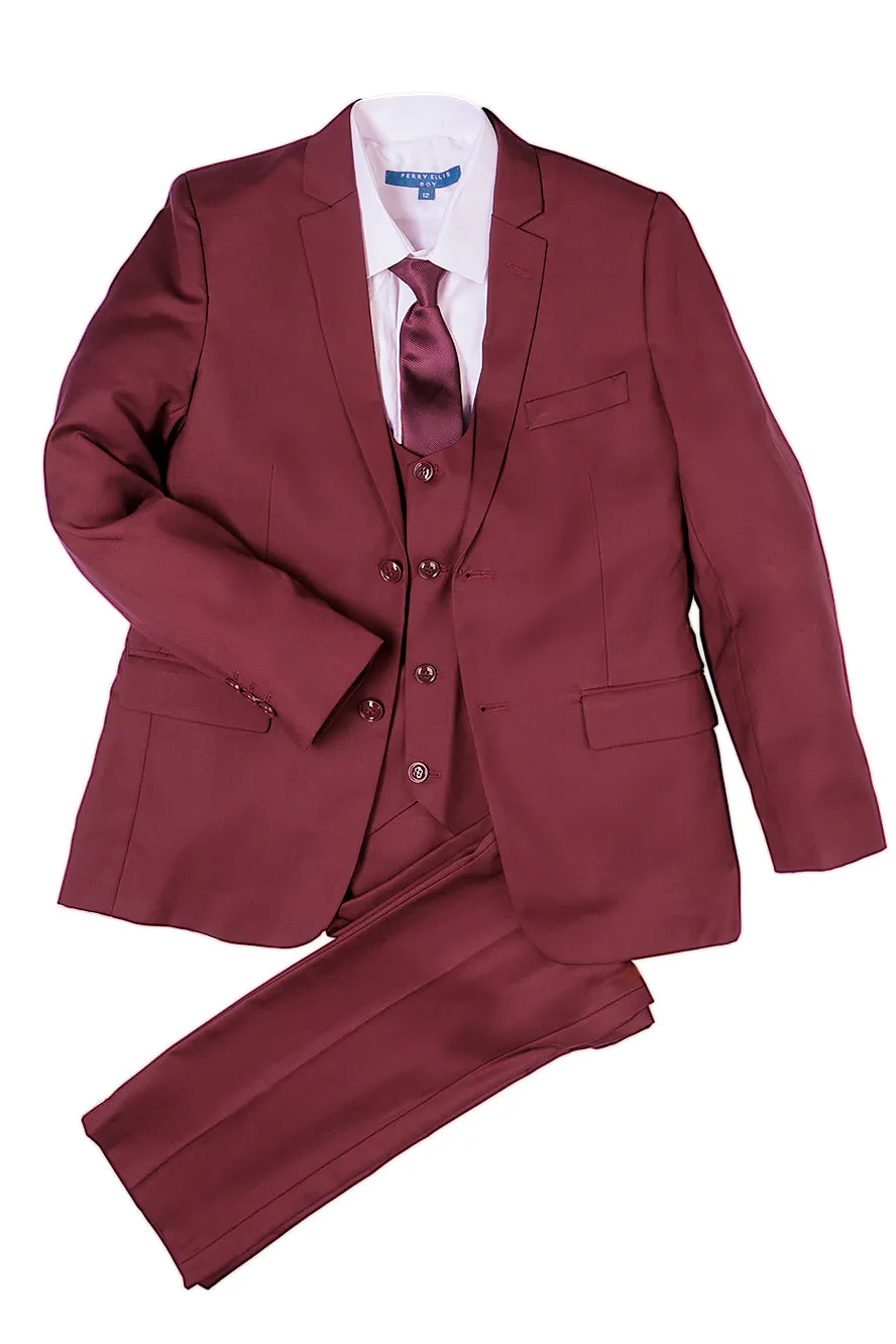 "Noah" Perry Ellis Kids Burgundy Suit (5-Piece Set)