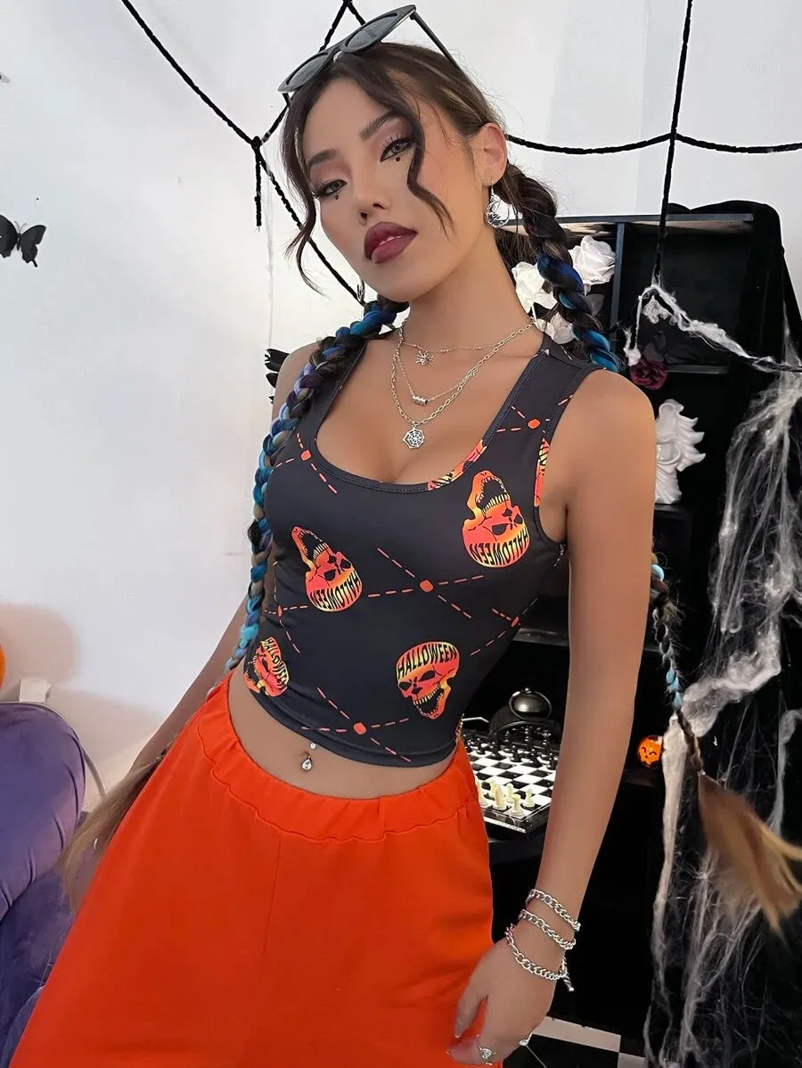 Skull print crop top - XL