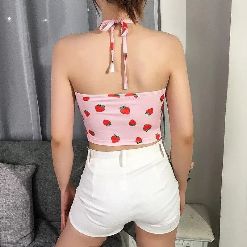 Strawberry Backless Tied Crop Top 🍓