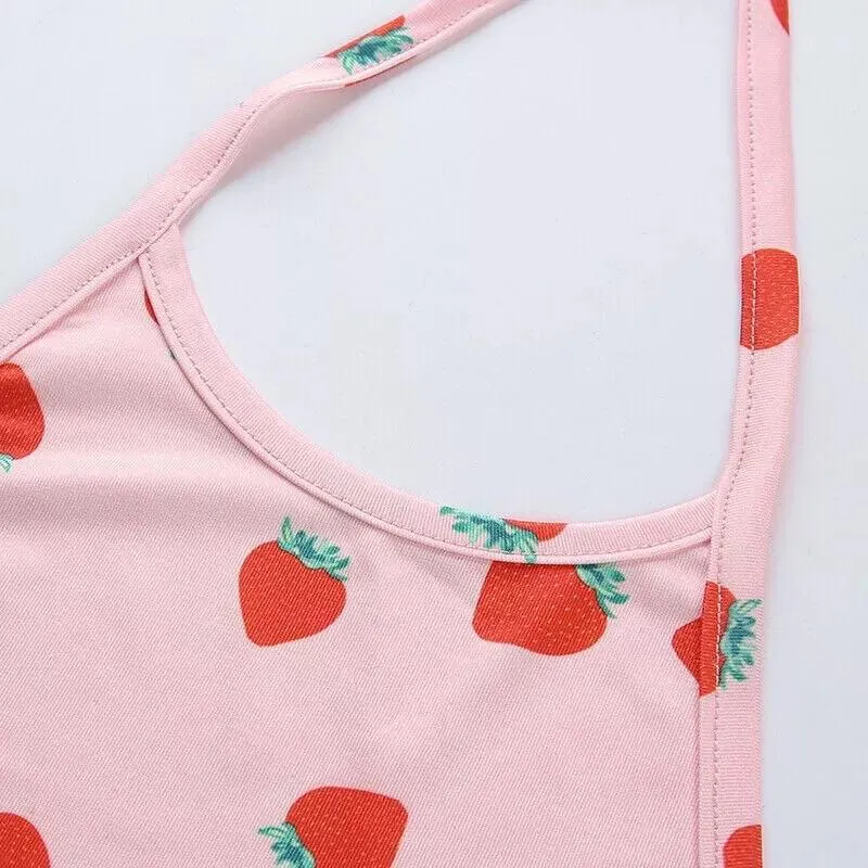 Strawberry Backless Tied Crop Top 🍓