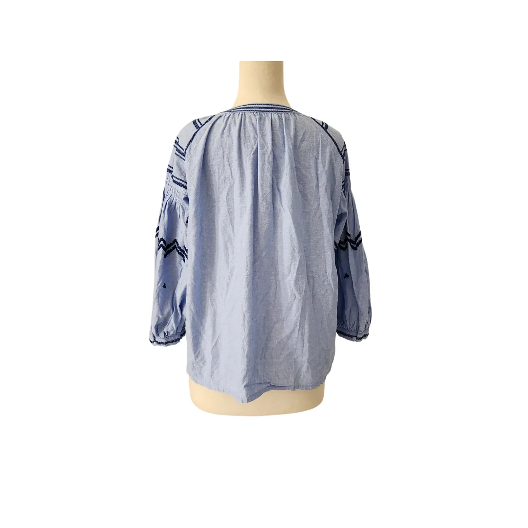 ZARA Blue Embroidered Peasant Top | Pre Loved |